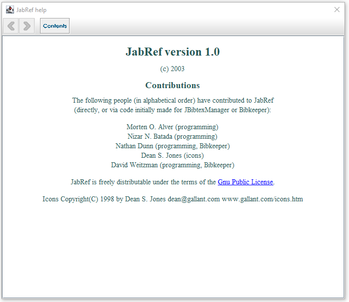 Screenshot JabRef 1.0 about dialog
